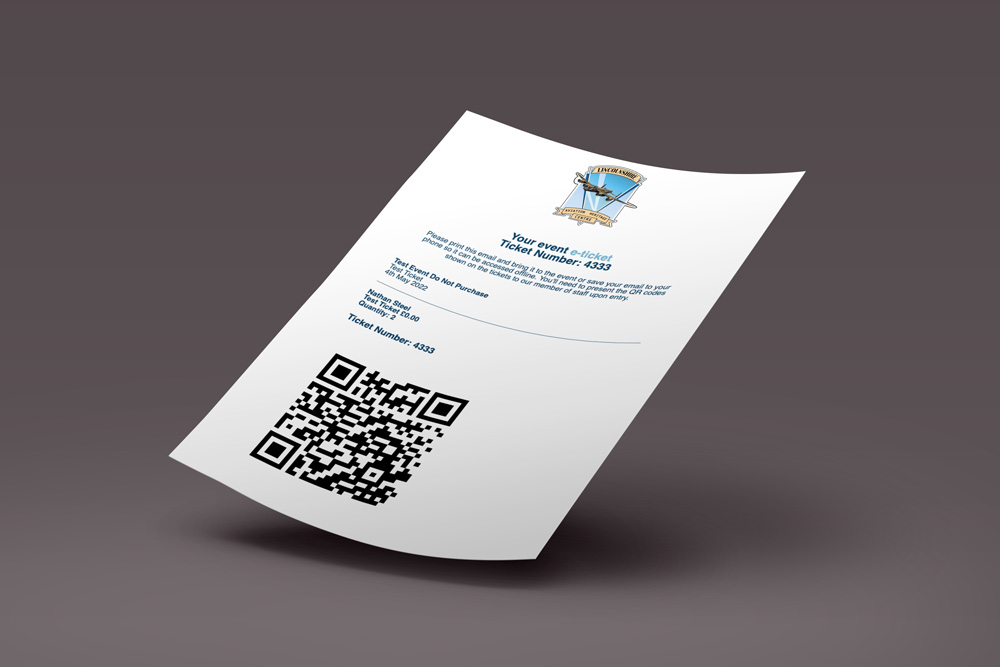 Mock up of a printed version of an event ticket that can be presented at the gate.