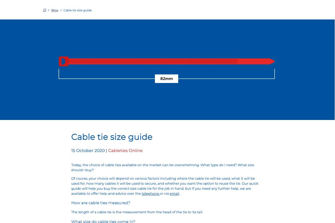 Cable tie size guide
